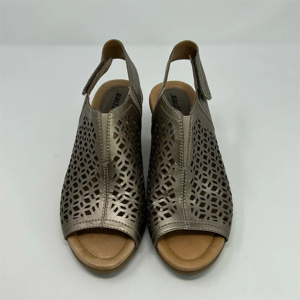 Earth Cascade Slingback Wedge Sandals Gold Laser Cut Comfort Casual Size 8.5